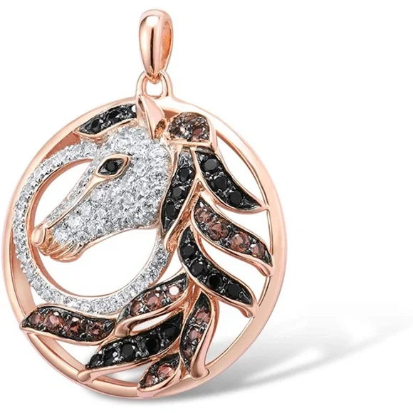 ** FLASH SALE ** Chocolate Diamond Mustang Horse Pendant Necklace - Picture 1 of 7